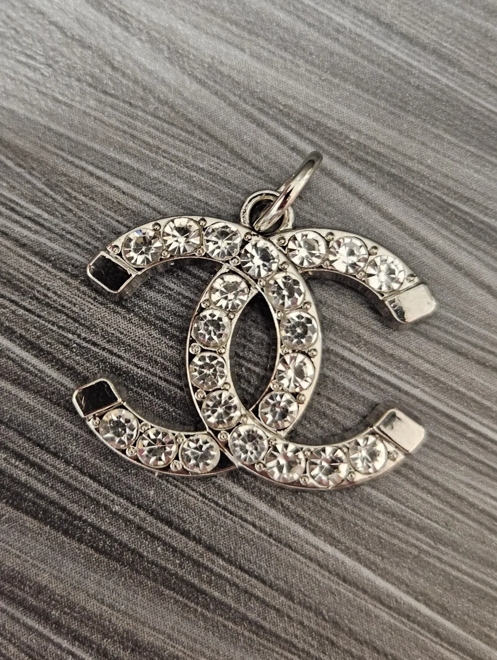 Chanel Stamped Replacement Pull Crystal-Embellished Double C Pendant In Silver